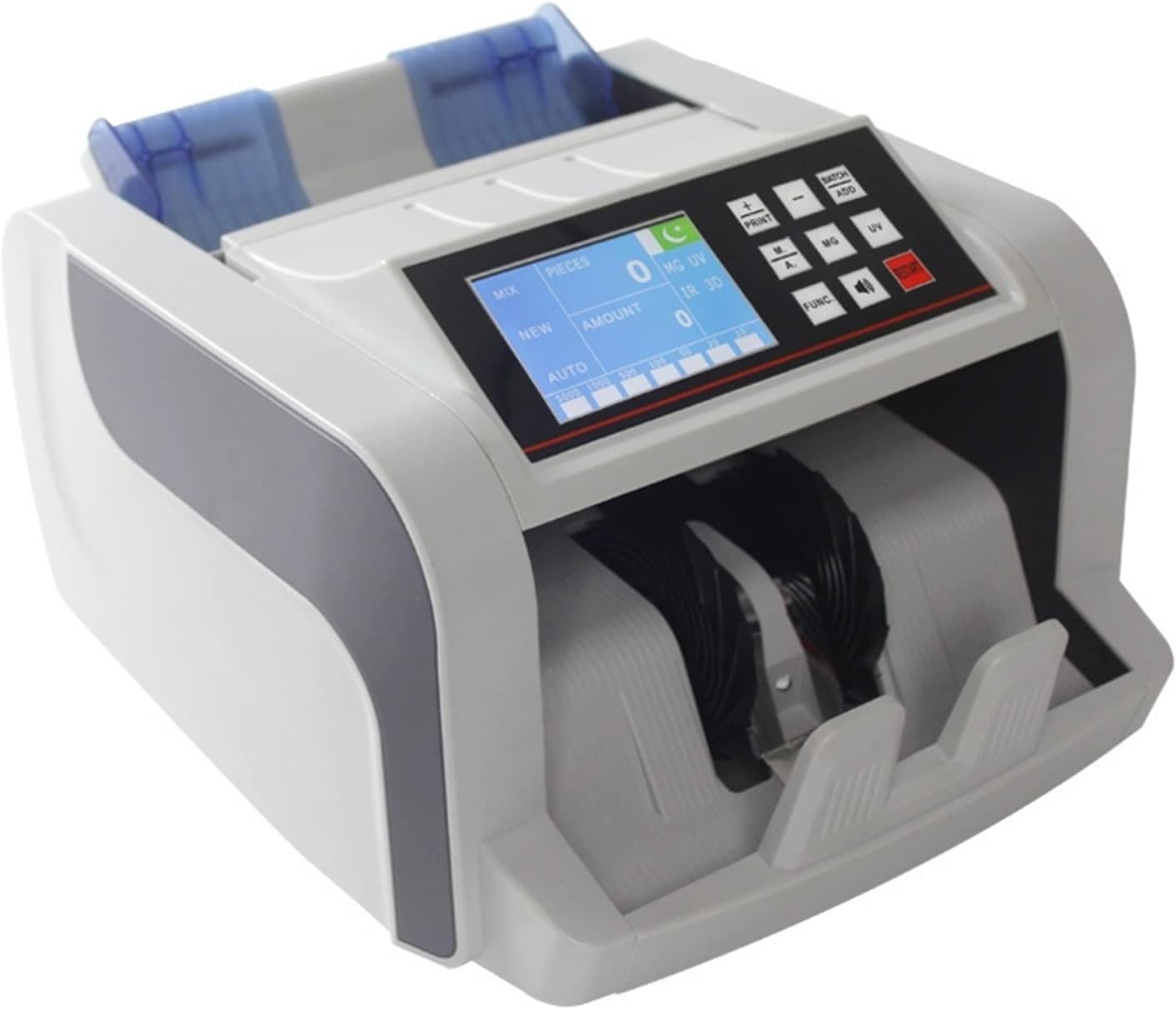 Máquina contadora de billetes gris.